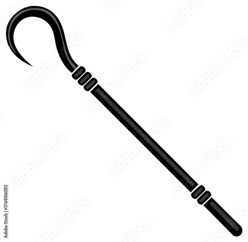 Classic Black Shepherd's Staff Cane Crook with Detailed Accents Symbolizing Ancient Heritage and Pastoral Tradition