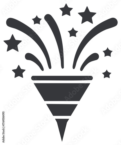 Festive Celebration Icon Featuring Confetti Bursting From a Party Popper Symbolizing Joy and Accomplishments