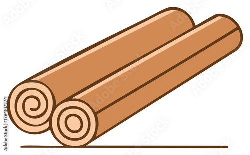 Illustration of Two cinnamon sticks with a swirling shape at the end.