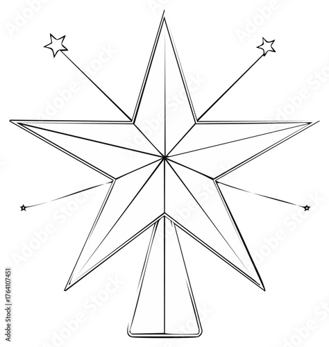 Elegant seven-pointed Christmas star tree topper outline sketch for festive holiday designs