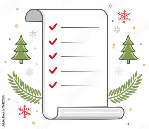 Christmas Wish List with Checkmarks and Festive Decorations