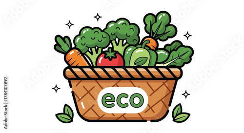 A woven basket overflowing with fresh vibrant vegetables promoting healthy eating and ecofriendly choices.