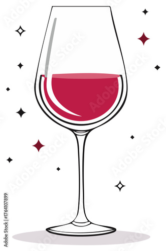 Elegant vector illustration of a glass of red wine with sparkling stars for a celebration