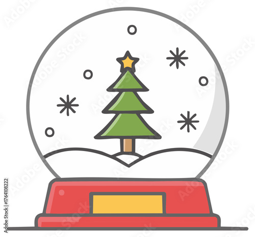 Festive snow globe with Christmas tree and snowflakes illustration