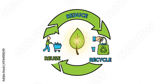Circular Green Recycle Symbol with Leaf Arrows and Actions.