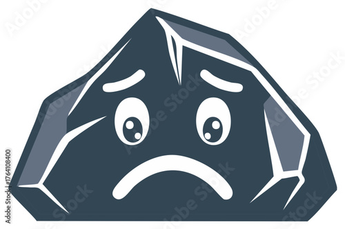 Sad and depressed cartoon rock character with an anxious and worried expression