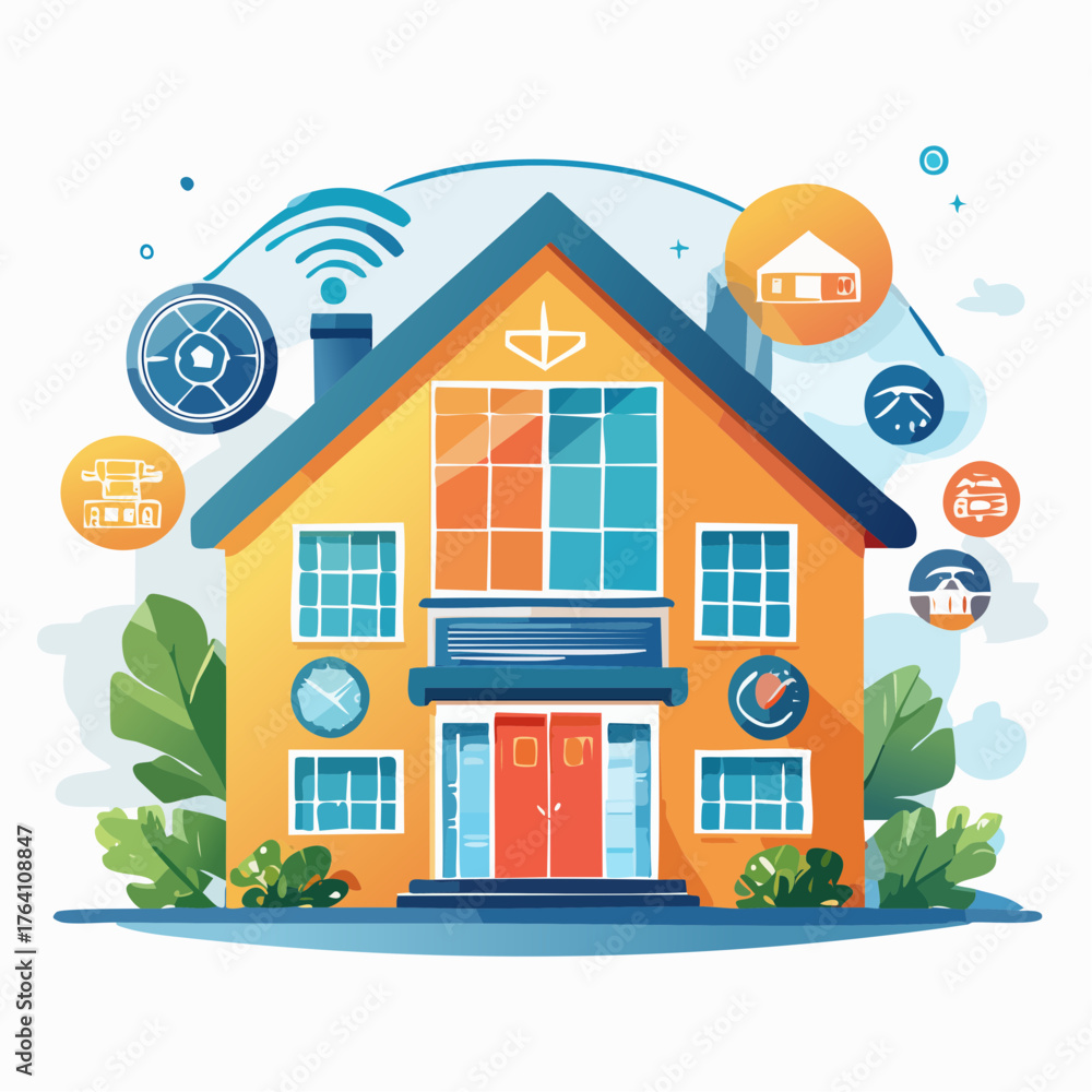 Fototapeta premium Firefly Flat Vector Smart Home Control Dashboard with Modern Devices for Connected Living