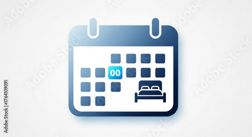 Calendar icon with a bed symbol, , representing booking, reservation, accommodation, hotel, and travel planning