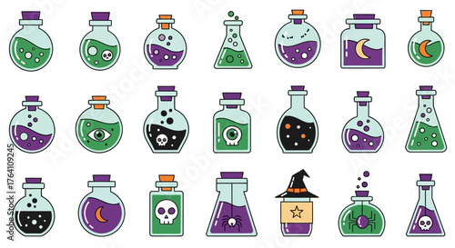 Magic Potion Bottle Icon Set