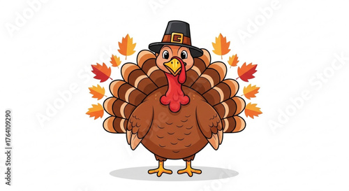 Cartoon turkey with hat, a festive and adorable illustration for thanksgiving, autumn, and holiday celebrations