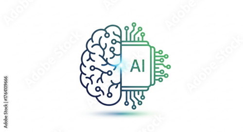 Artificial intelligence concept showing brain and computer chip for machine learning and neural network development