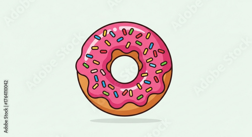 Cartoon donut with pink icing and sprinkles sweet treat for dessert, snack, or breakfast perfect for food illustrations