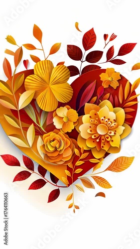 A romantic heart illustratiму video featuring intricate floral designs and elegant gold foil elements. Perfect for wedding invitations, love clips, and romantic themed projects. Valentines day video