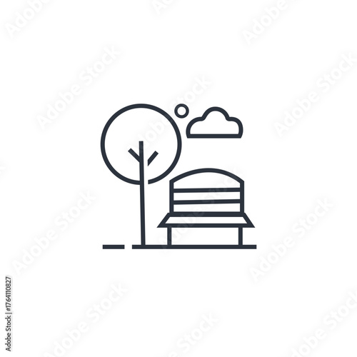   landscape outline icon. linear style sign for mobile concept and web design. Trees clouds and flying birds in the sky simple line vector icon. Symbol, logo illustration