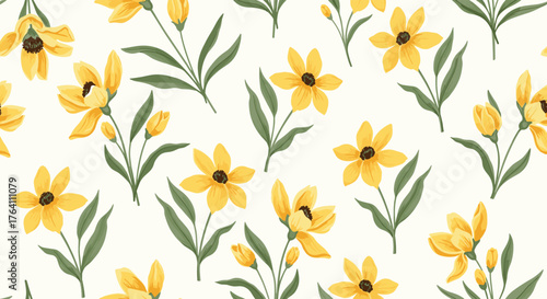 Yellow flowers pattern on white background floral design.