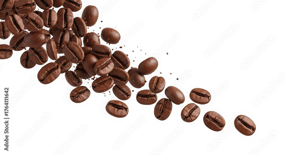 Naklejka premium Pile of roasted coffee beans isolated on transparent background for coffee lovers