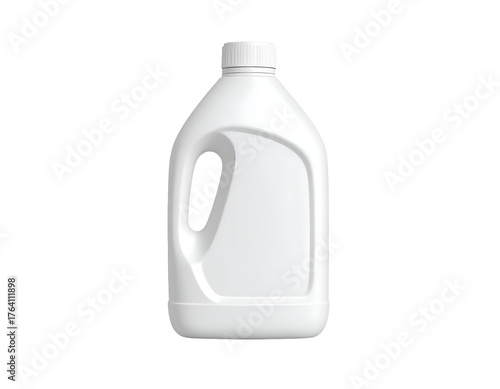 Blank White Plastic Bottle with Handle for Cleaner or Chemical Product on Black Background