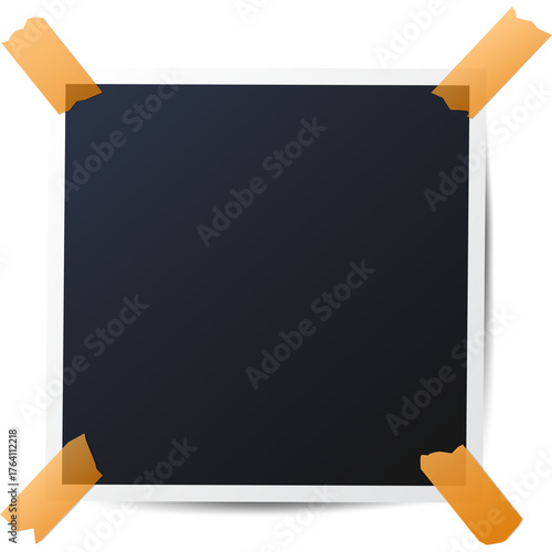 Retro 8-bit video game pixel forest set with transparent background and orange tape holding a dark square photo frame