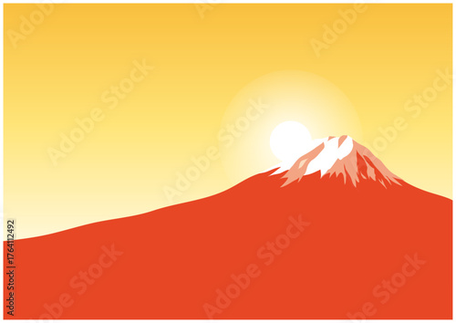 赤富士 富士山 日の出 イラスト ベクター 縁起物