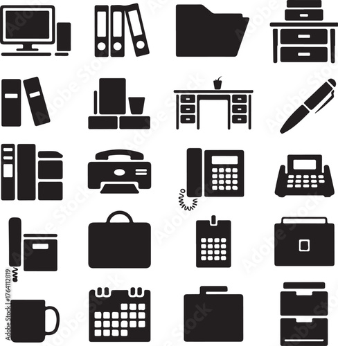 Office & Workplace Silhouette Vector Icons