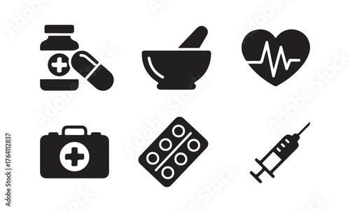 healthcare icon, vector art, illustration, template, logo, set, modern style
