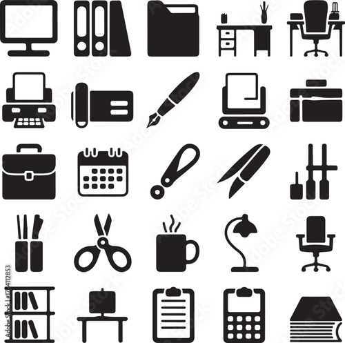 Office & Workplace Silhouette Vector Icons
