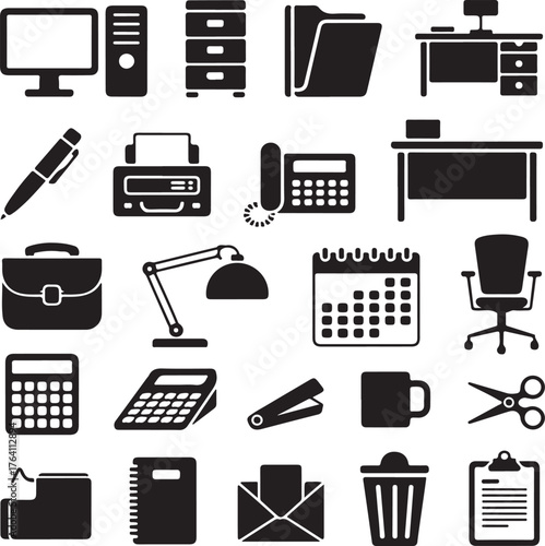 Office & Workplace Silhouette Vector Icons