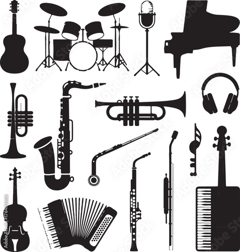 Music & Instrument Silhouette Vector Icons