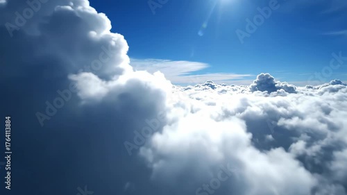Majestic White Clouds Under Bright Blue Sky With Sunlight Reflection