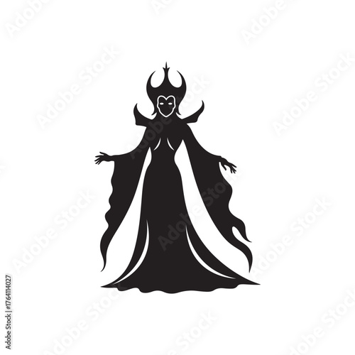 Black Color Ravenna Halloween Silhouette Vector Illustration, Solid White Background..