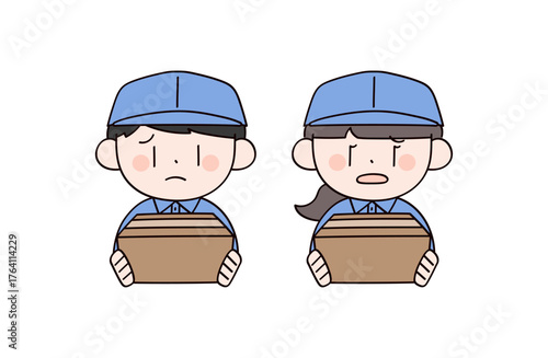 困っている配達員の男女2人