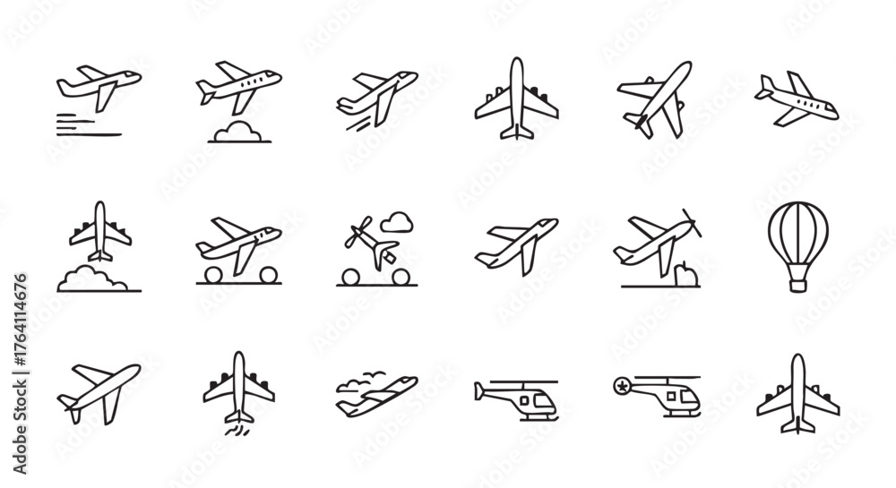 Fototapeta premium Airplane Icon Set Various Designs for Travel and Transportation Topics