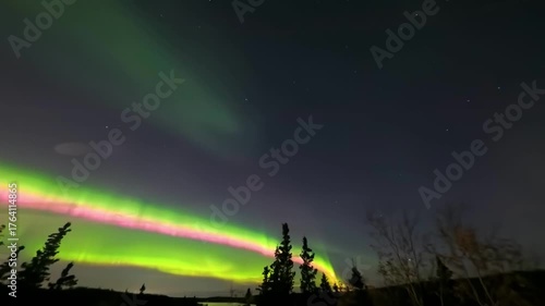 Timelapse of Aurora Borealis (northern lights) in Yellowknife, Northwest Territories, Canada