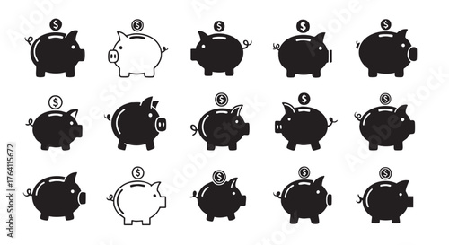 Black and white piggy bank pattern for financial savings concept