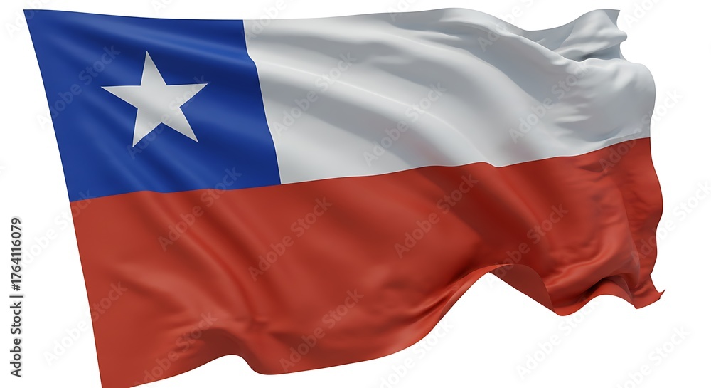 Naklejka premium A billowing flag, showcasing white star on blue canton over white and red stripes