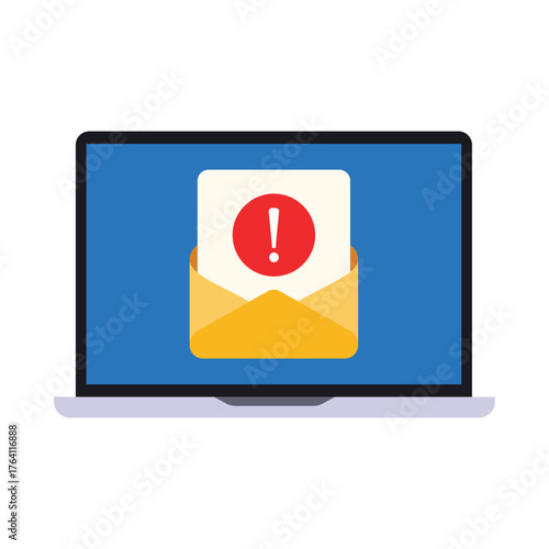Laptop screen showing an envelope and a document with an exclamation mark