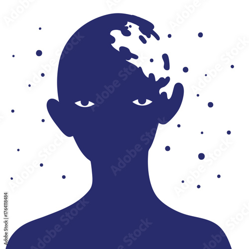 Abstract Silhouette of a Head with Fragments Floating Away.