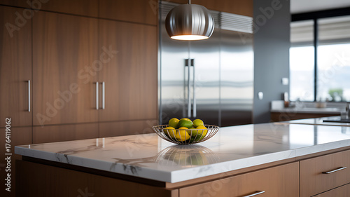 modern kitchen with yellow flowers