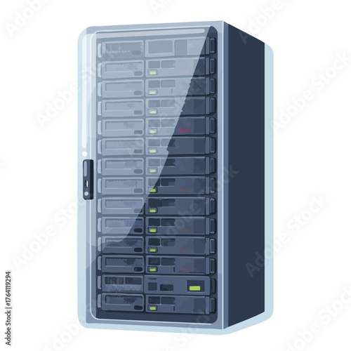 Modern Server Rack with Multiple Hard Drives.