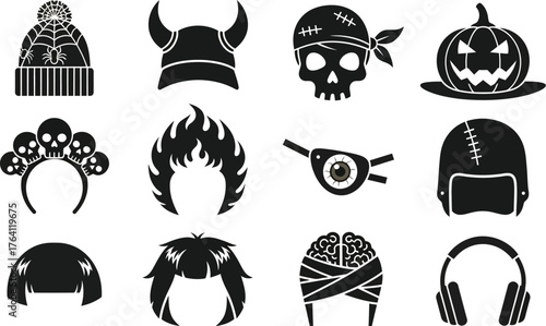 Halloween costume accessories vector icons set design template