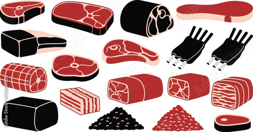 Assorted cuts of meat vector illustration food butcher shop