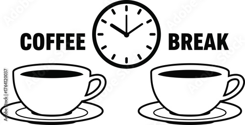 Coffee break time vector illustration with clock and coffee cups