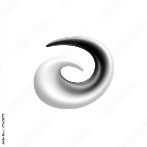  Abstract yin-yang swirl, smooth 3D render, in black and white, representing balance and harmony