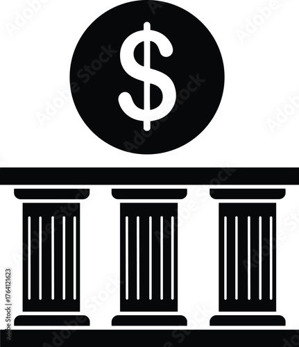 Bank building icon with dollar sign, financial institution symbol, money and finance concept, banking vector, economic services illustration