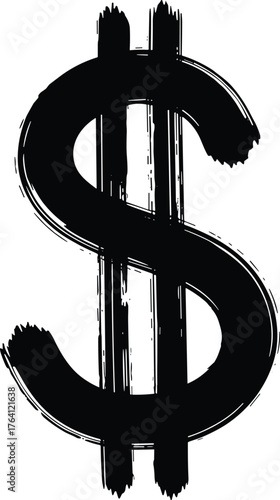 Brushstroke dollar sign on white background, artistic finance symbol, textured money icon, creative currency concept, economic design illustration