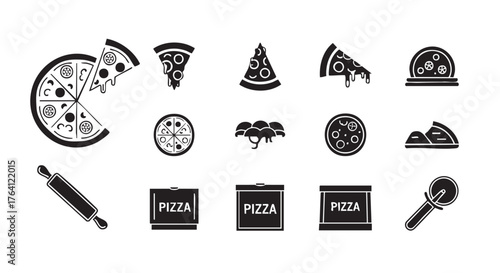 Pizza set of black and white illustrations for restaurant menu