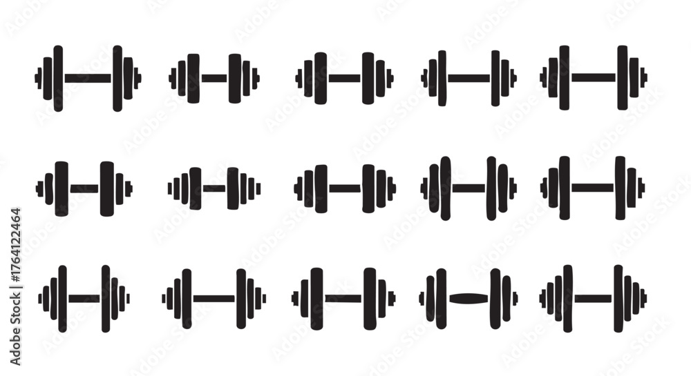 Obraz premium Seamless pattern of black dumbbells on a white background sport equipment