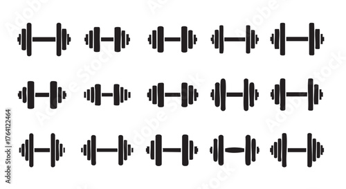 Seamless pattern of black dumbbells on a white background sport equipment
