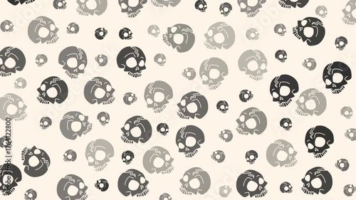 Doodle halloween stylized gray skulls seamless pattern. Loop motion graphic.