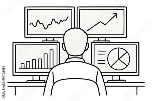 Line Art of Data Analyst with Multiple Charts